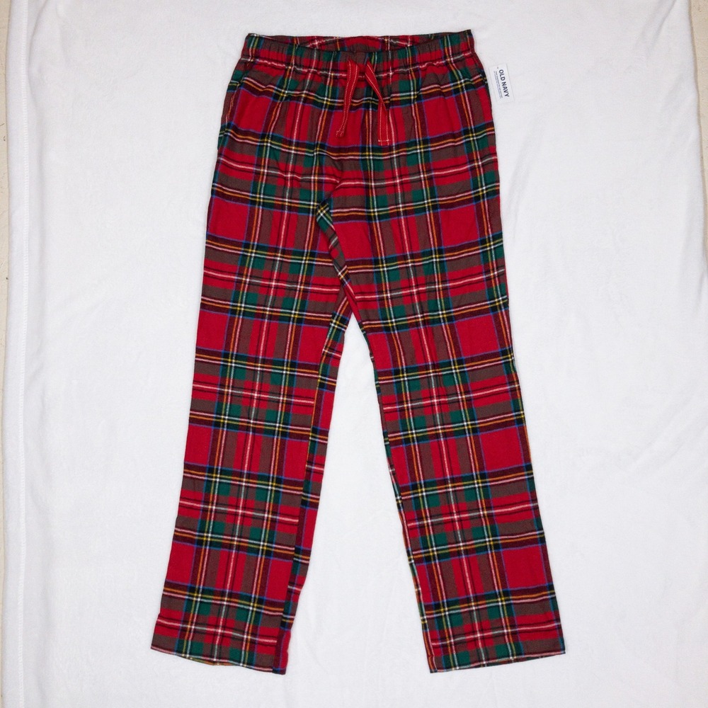 Old Navy Flannel Pant Mens Small Red Tartan Plaid Cotton Pajama Sleep Drawstring